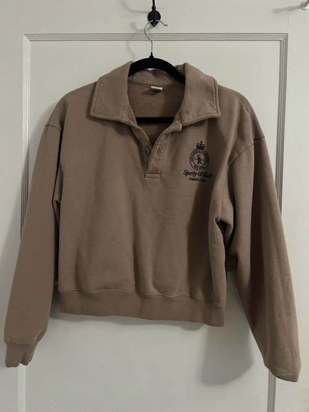 Sporty & Rich Taupe Collared Quarter-Placket Sweatshirt